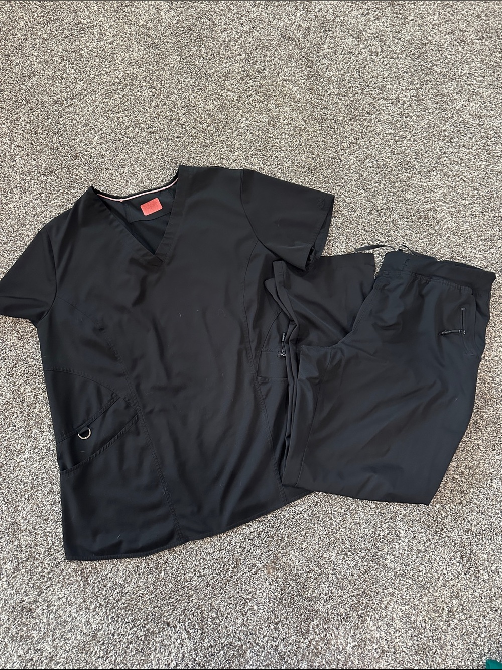 Black 2X V-Neck Scrub Top & XL Drawstring Pants Set - Ava Therese